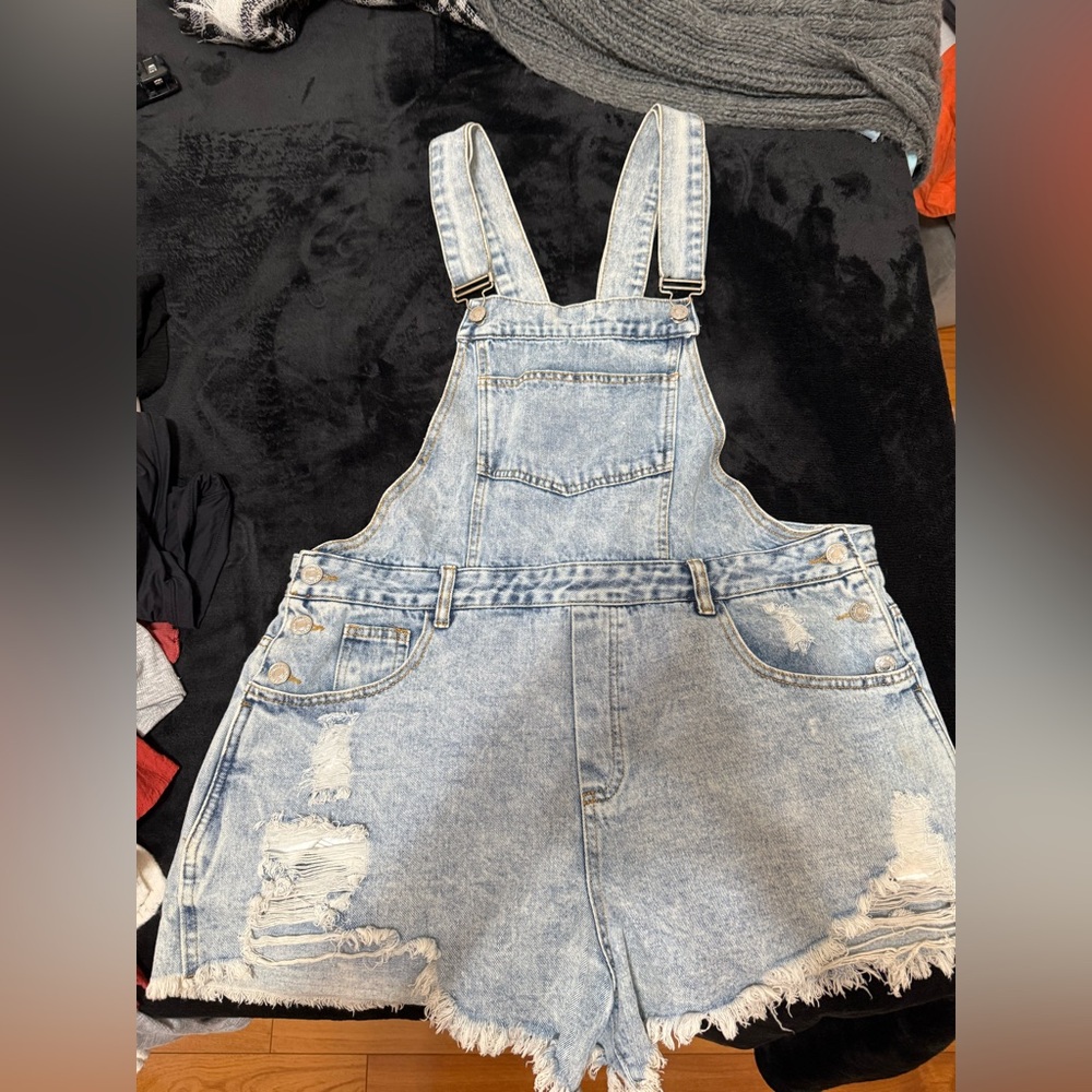 Distressed Denim Overalls